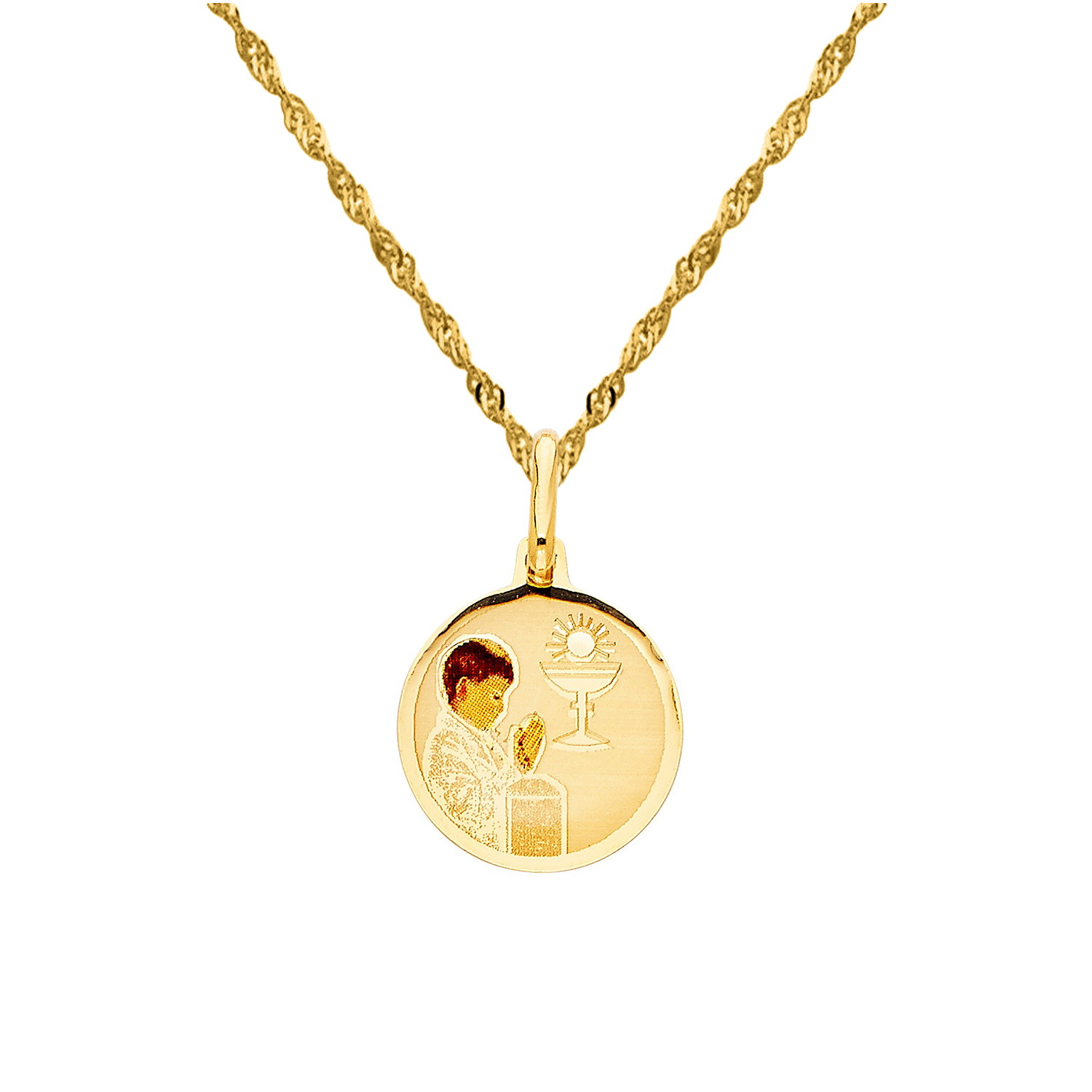 Solid 14K Yellow Gold Dainty Cubic Zirconia Gemstones Angel Charm Pendant Figaro Chain Necklace