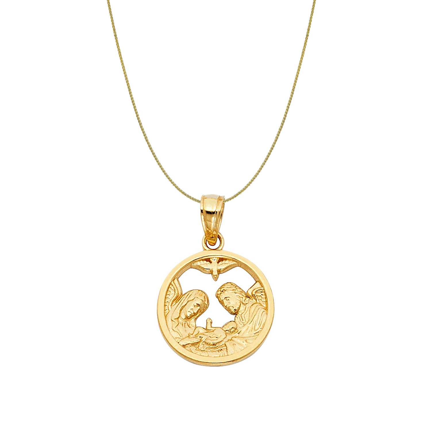 14K Yellow Gold Baptism Charm Pendant with 0.9mm Wheat Chain Necklace