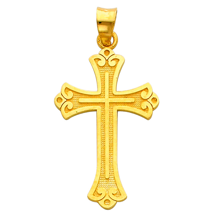 35mm Silver Yellow Plated Budded Cross Pendant