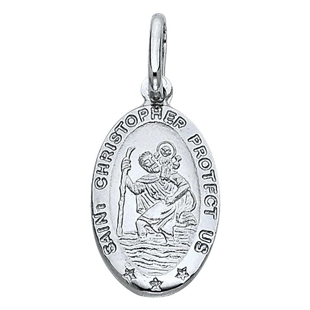 14k White Gold Saint Christopher Oval Medal Pendant | eBay