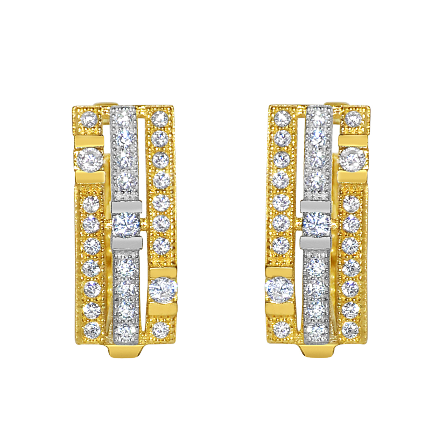 14k Tri-tone Gold Cubic Zirconia Semi Hoop Earrings 6 mm