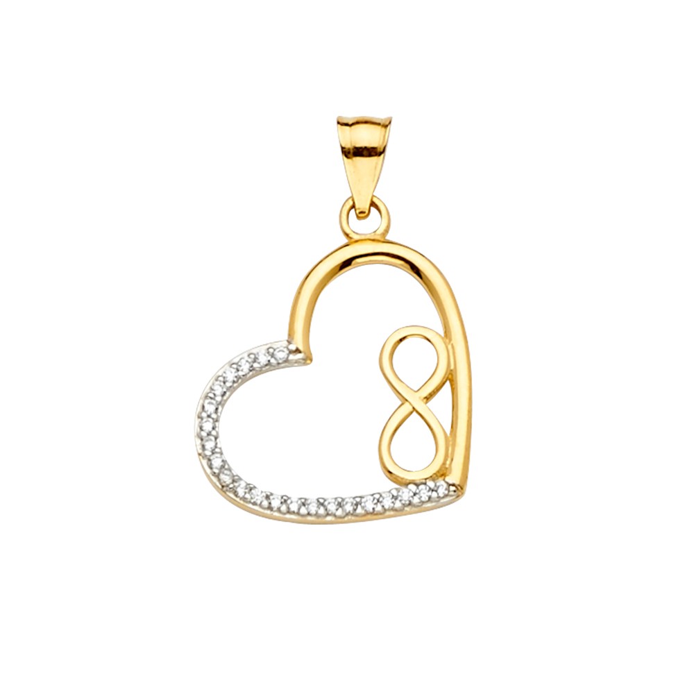 14K Two Tone Gold Fancy Inside Heart Charm Pendant For Necklace or Chain