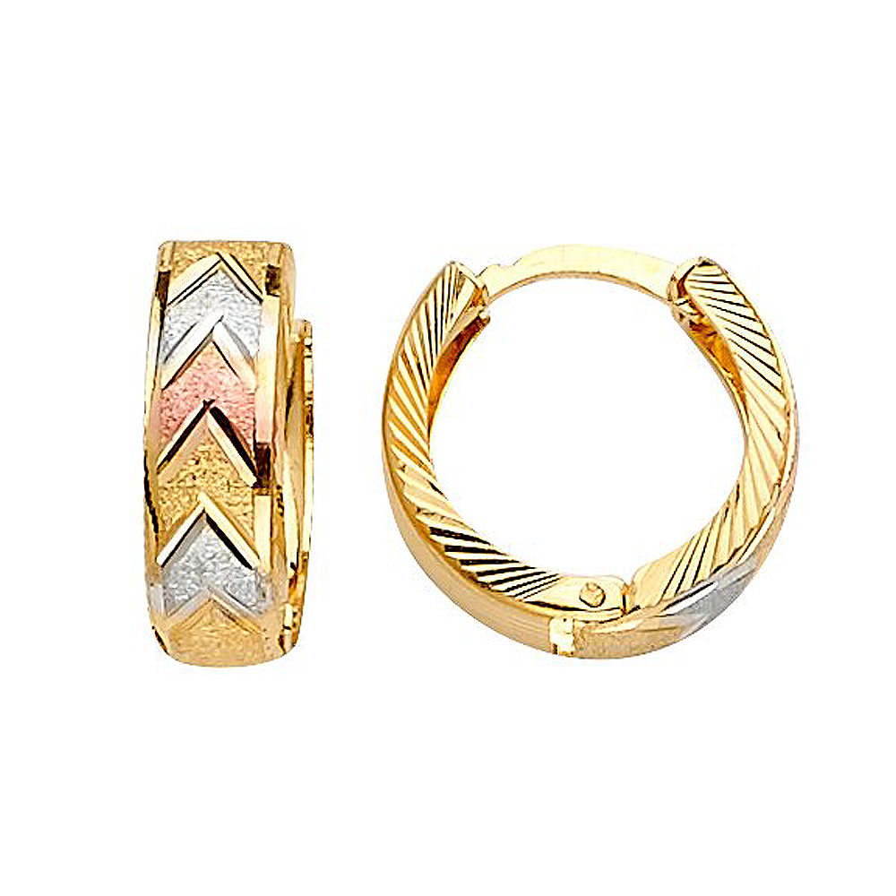 14k Yellow Gold 15-mm Diamond-cut Graduated Hoop Earrings