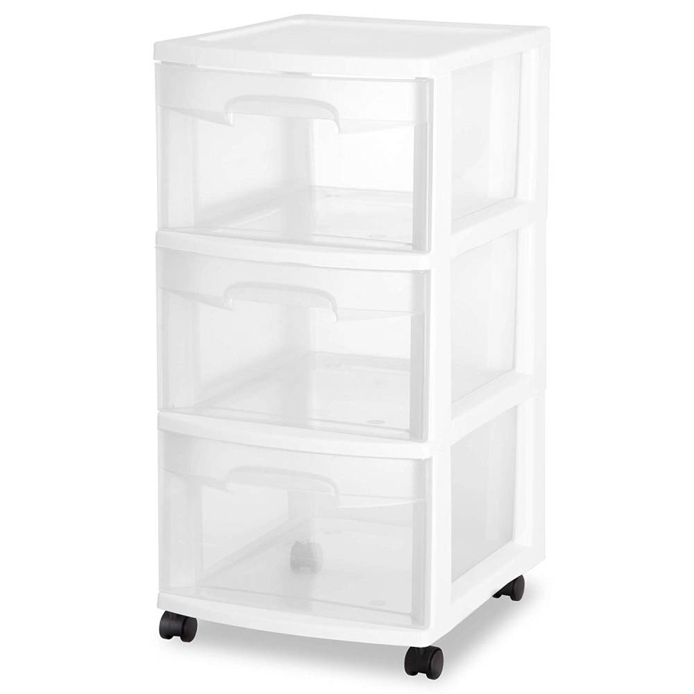 Sterilite Plastic 3 Drawer Cart With Wheels Casters 2830 Storage