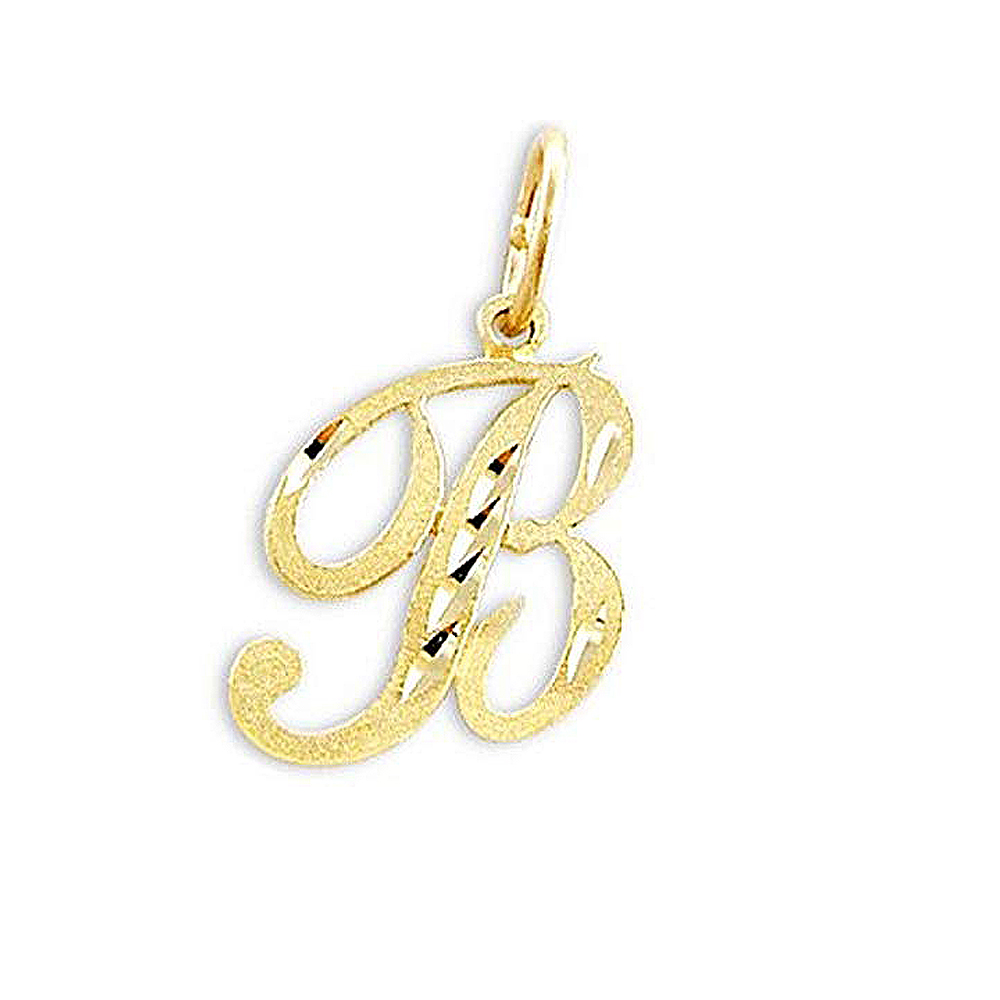 14K Yellow Gold Diamond-cut Cursive Letter Initial 'B' Pendant | EBay