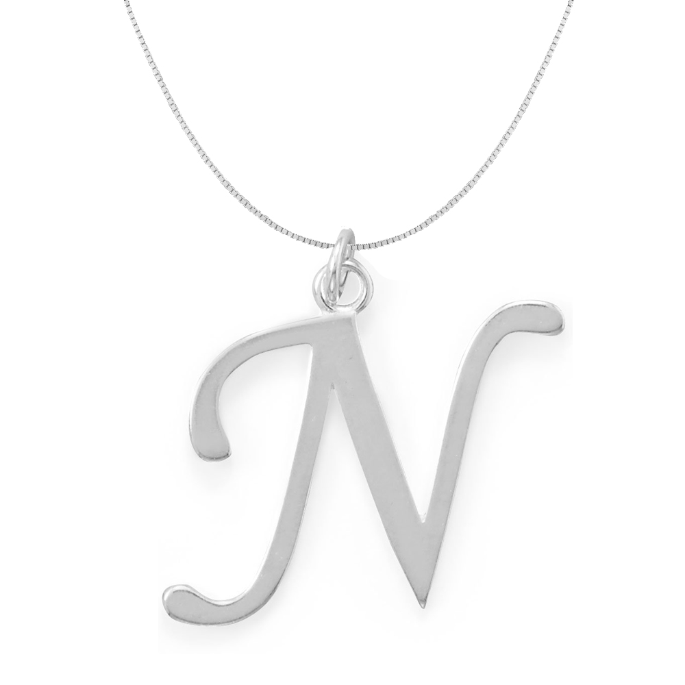 Sterling Silver Initial Letter N Pendant with 0.70-mm Thin Box Chain | eBay