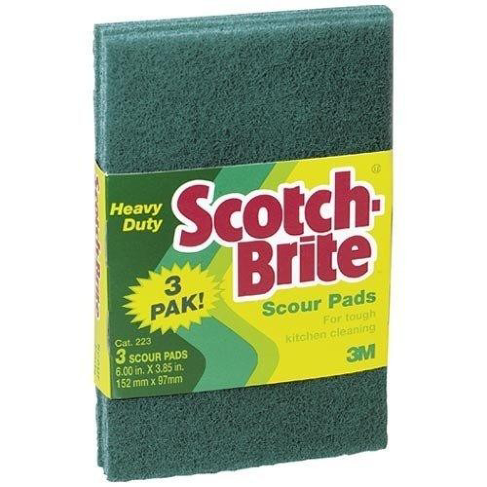ScotchBrite Scour Pad 223 Heavy Duty 6x3.8 In Scrubs Tough Green, 24