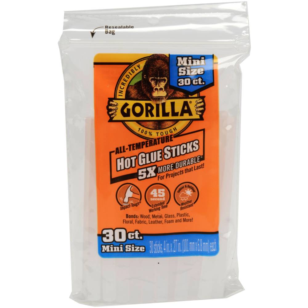 Gorilla Hot Glue Sticks Clear 4-inch Mini 30 Count For High/Low Temp