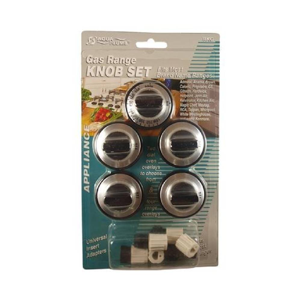 Aqua Plumb Gas Range Knob Set 5 PC W/ Universal Insert Adapters Black W