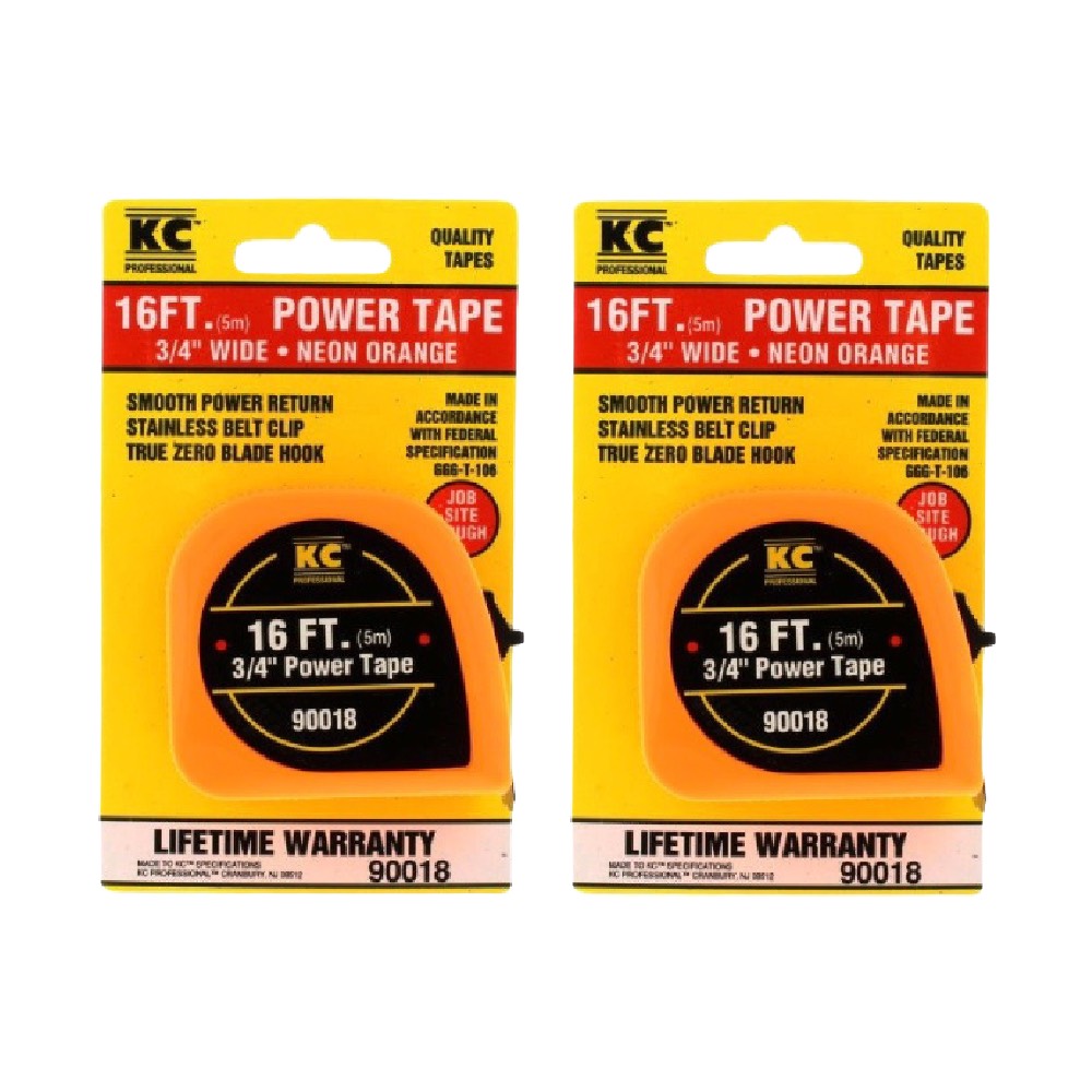 KC 90018 Power Tape Measure 16 Ft Neon Orange Case Belt Clip Blade Hook