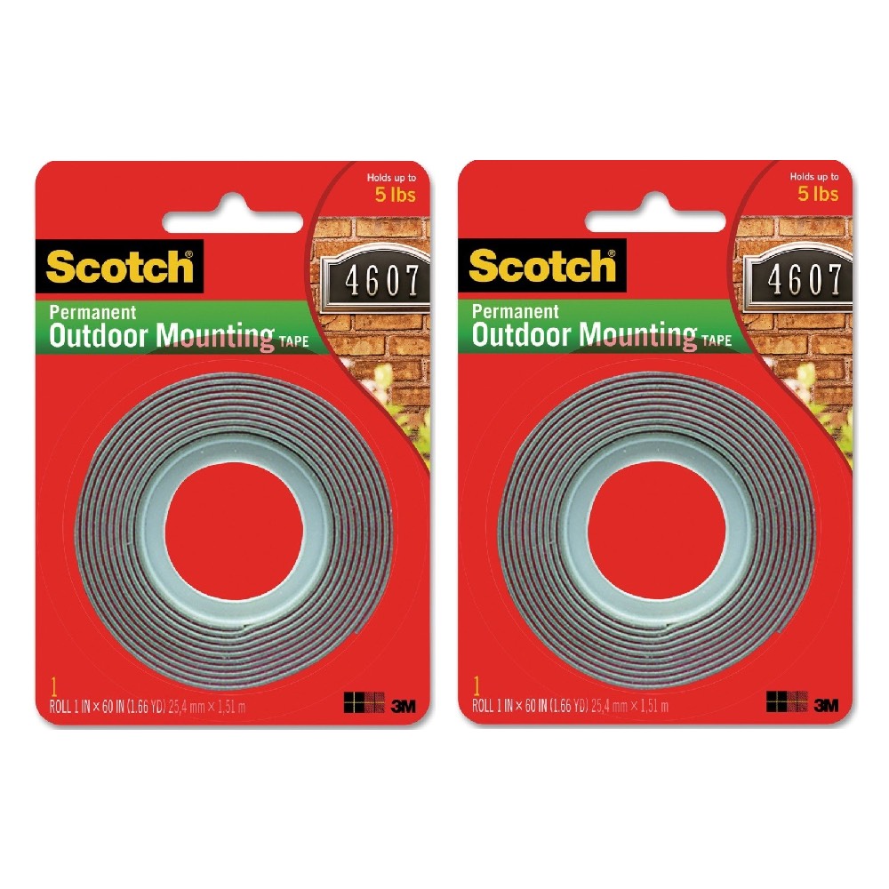 1 in Holds 5 lbs x 60 in Pack of 2 Scotch Permanent Outdoor Mounting Tape