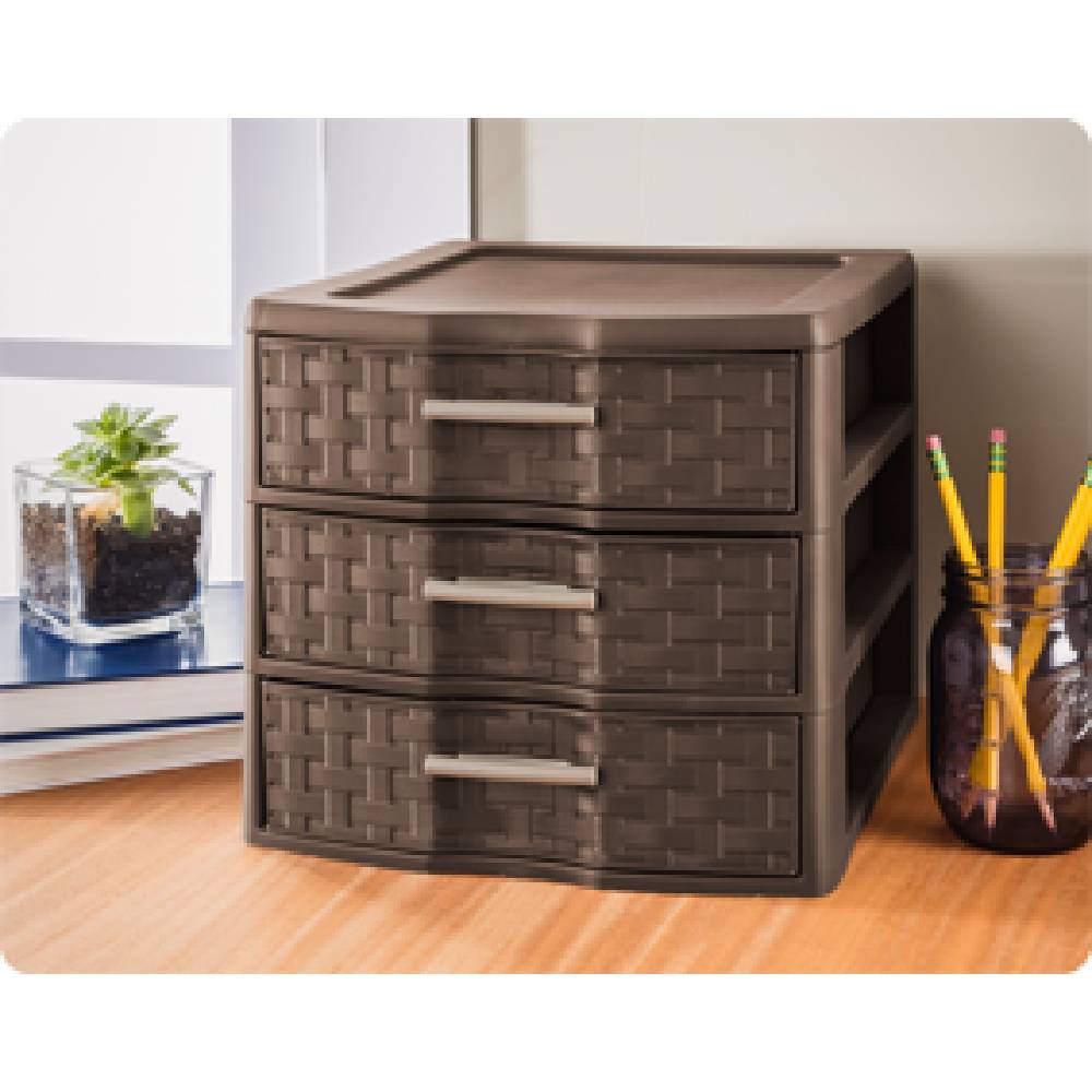 Sterilite 3 Drawer Storage Organizer 2343 Plastic Medium Weave Espresso ...