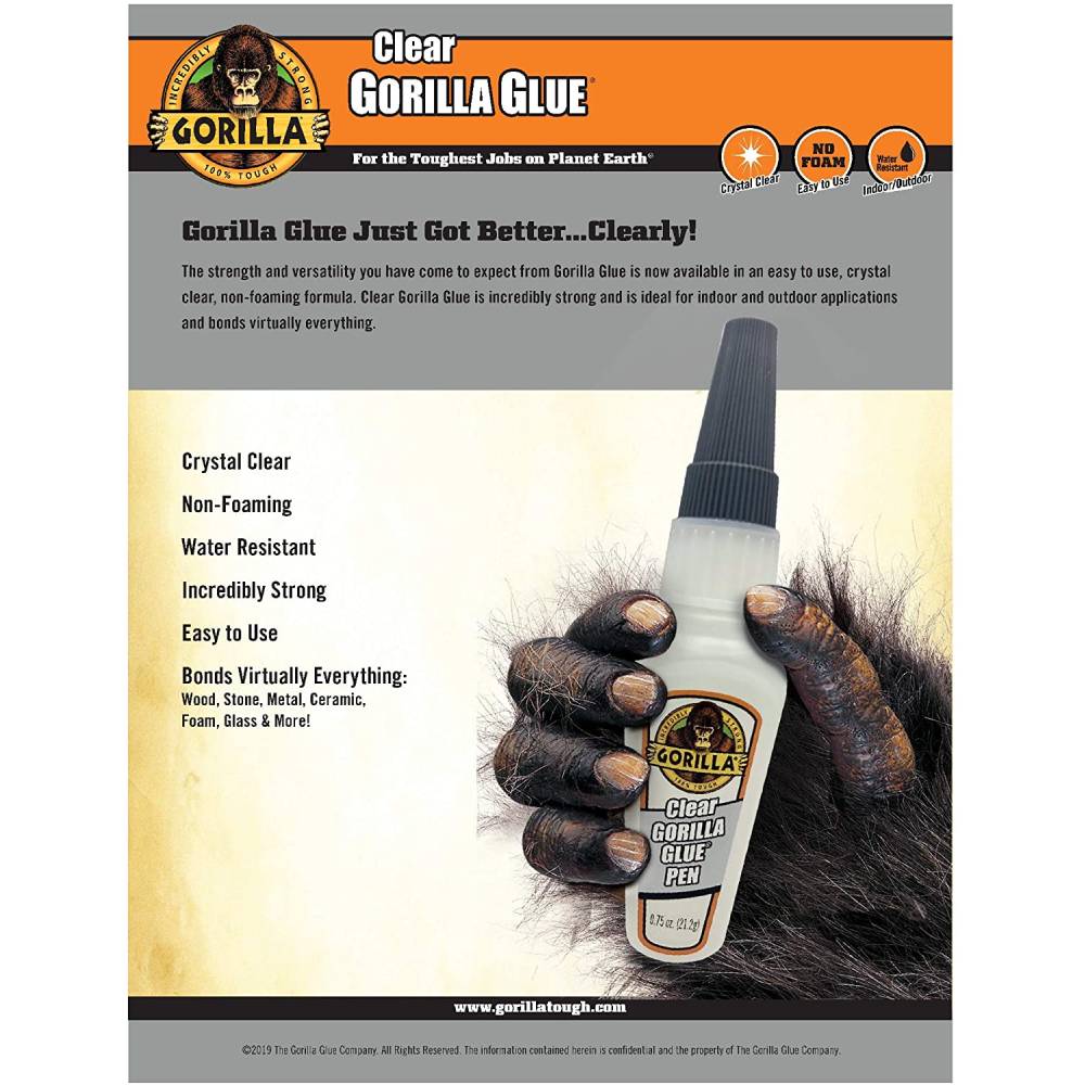 Clear Gorilla Glue Pen 0.75 Ounce Precision Tip Non Foaming Strong Bond