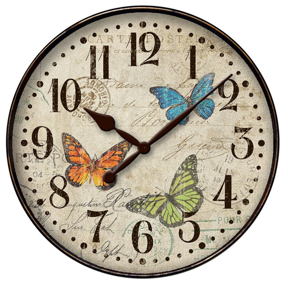 Westclox Butterfly Wall Clock 12 inch Round Vintage Postcard Look Analog 32897BF 844220007339 eBay