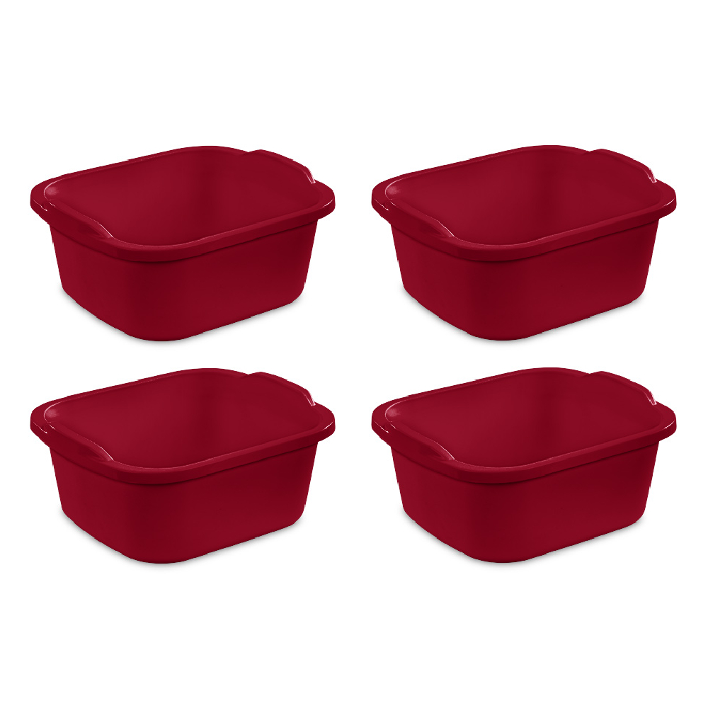 4-Pack Sterilite Dishpan 12 Quart Plastic Basin Storage 0647 Made in USA Red