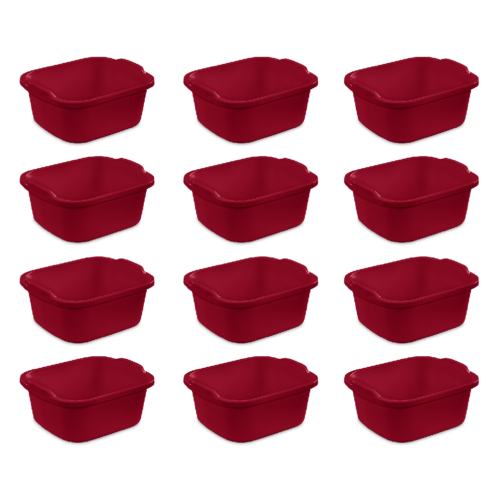 4-Pack Sterilite Dishpan 12 Quart Plastic Basin Storage 0647 Made in USA Red