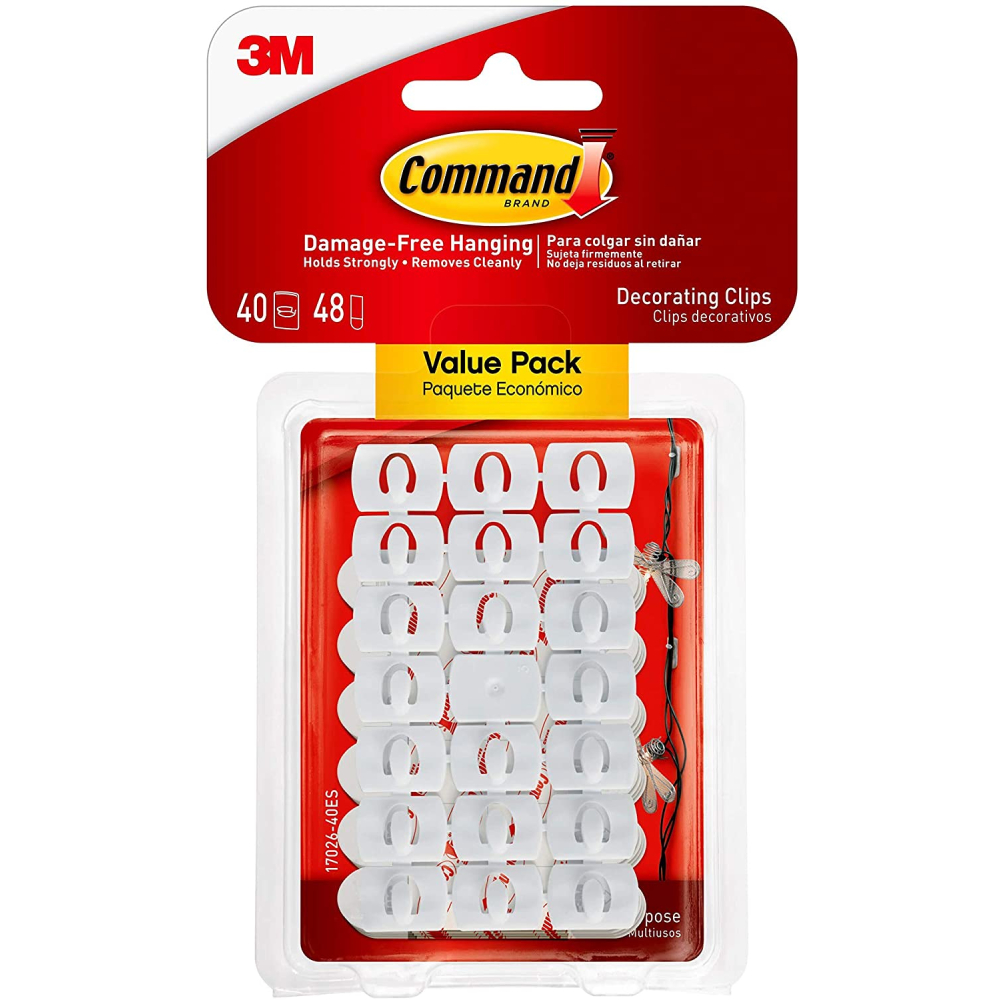 3M Command Decorating Clips Hang Lights Damage Free 40 Clips 48 Strips ...