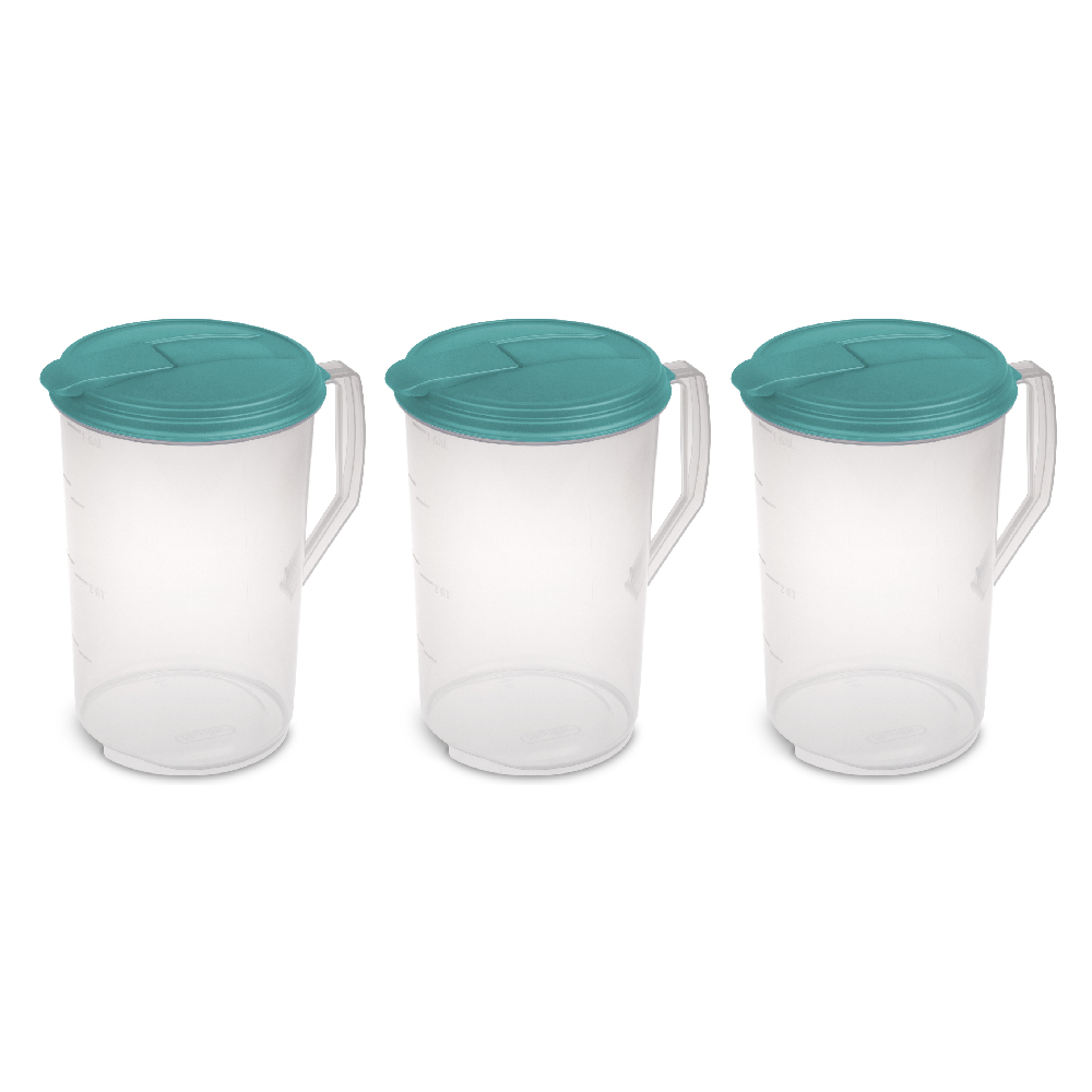 Sterilite 1 Gallon Round Plastic Pitcher and Spout Clear w/ Color Lid (6 Pack)