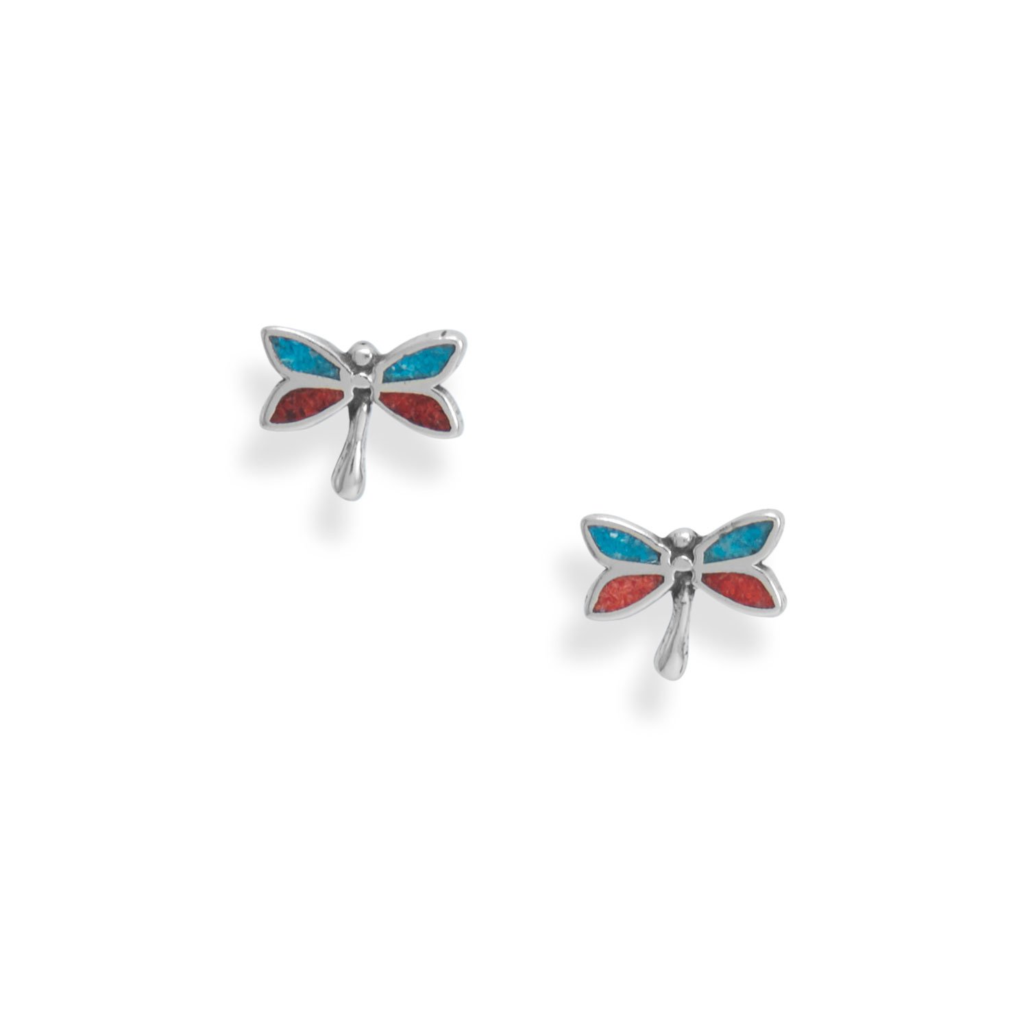 Dragonfly Stud Earrings with Turquoise Chips Sterling Silver Dragonfly Stud Earrings with Turquoise Chips Sterling Silver