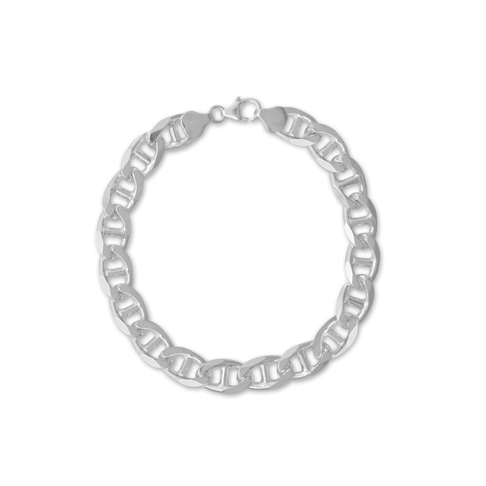 Sterling Silver 9mm Flat Marina Chain Bracelet Mens Womens Sterling Silver 9mm Flat Marina Chain Bracelet Mens Womens