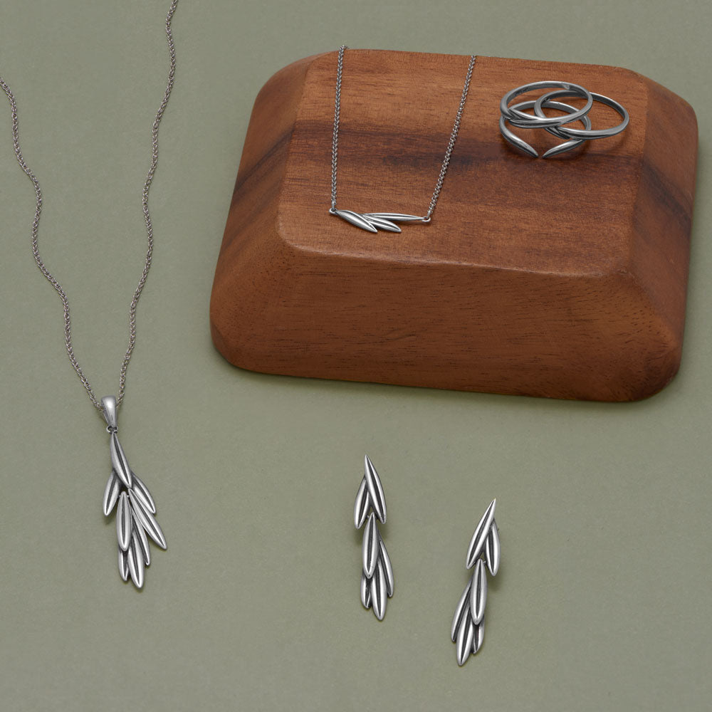 Rosemary Sprig Design Pendant Oxidized Sterling Silver with 18-inch Chain
