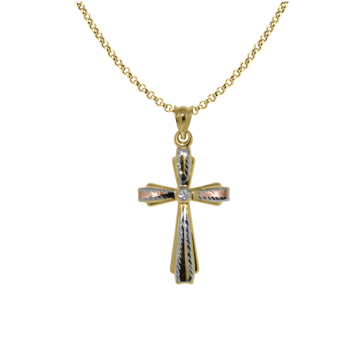 ★COURONNE★ Toffee Cross 16_RCBRX23220YEL Genuine 14k Tri-tone Gold 1.29